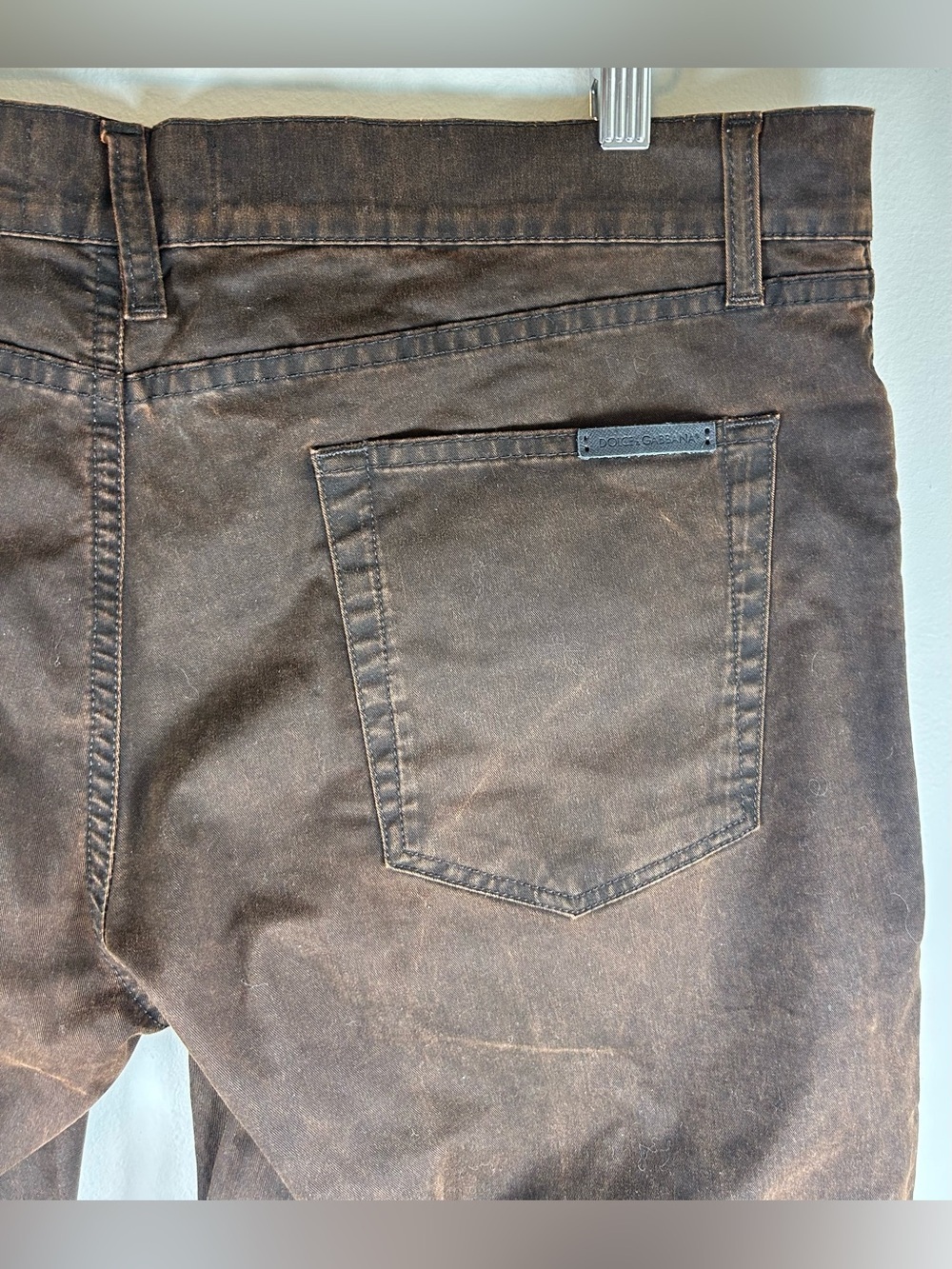 Dolce&Gabbana Men's Jeans Brown Pants Size 54/XL 14 Stretch Wax Coated EUC - Picture 8 of 12